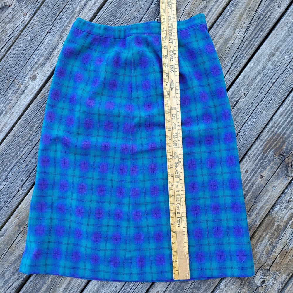 Vintage Pendleton Wool Skirt Womens 14 Long Purple Bluish Green Plaid  Preppy - Picture 7 of 14